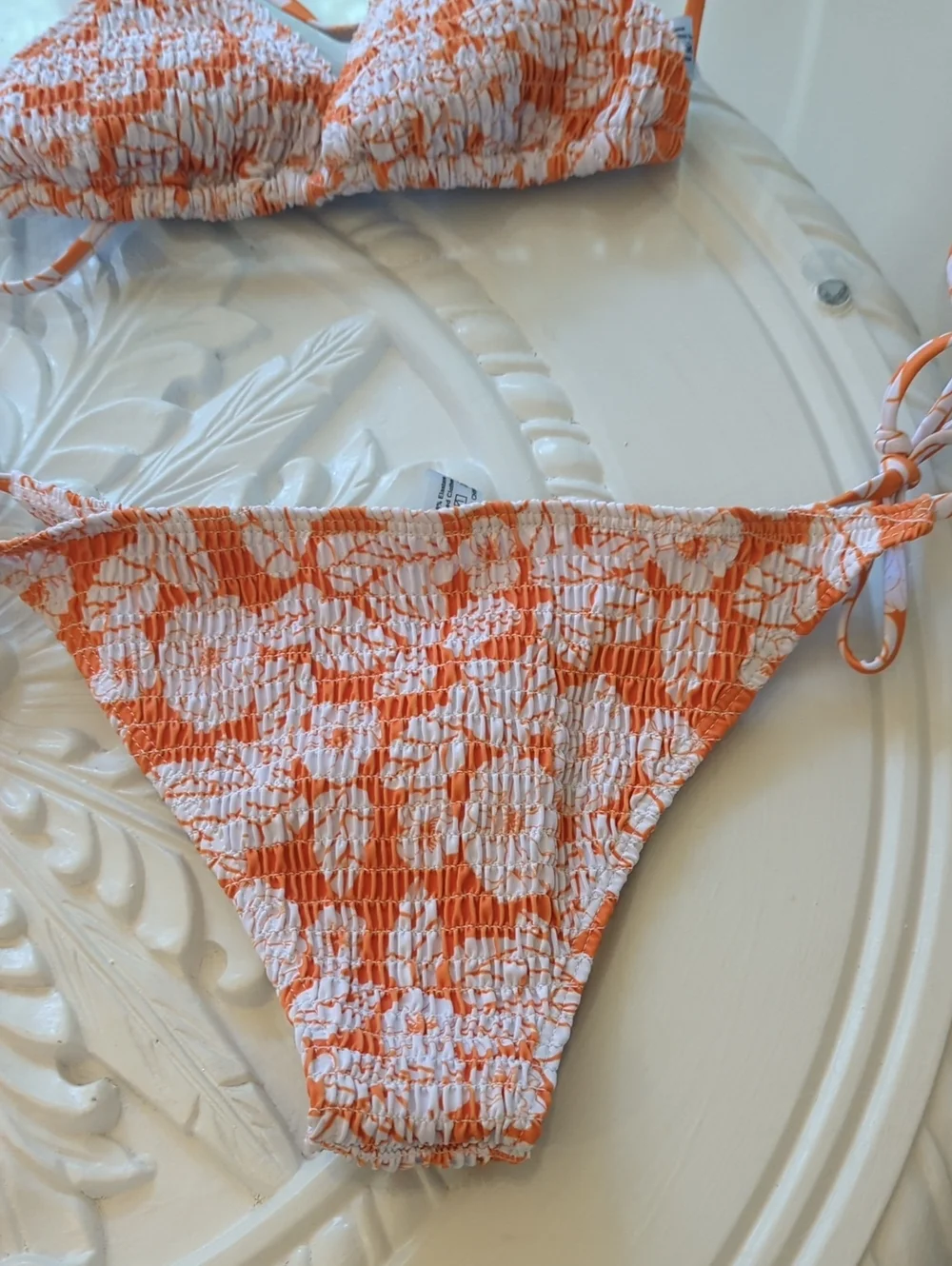 Orange Patterned Bikini Set with Matching Cover-Up Medium